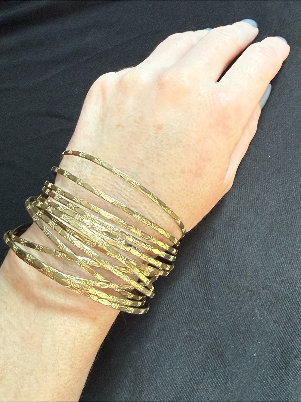 Gold Textured Multi-Bangle Bracelet Stack - Women Jewelry